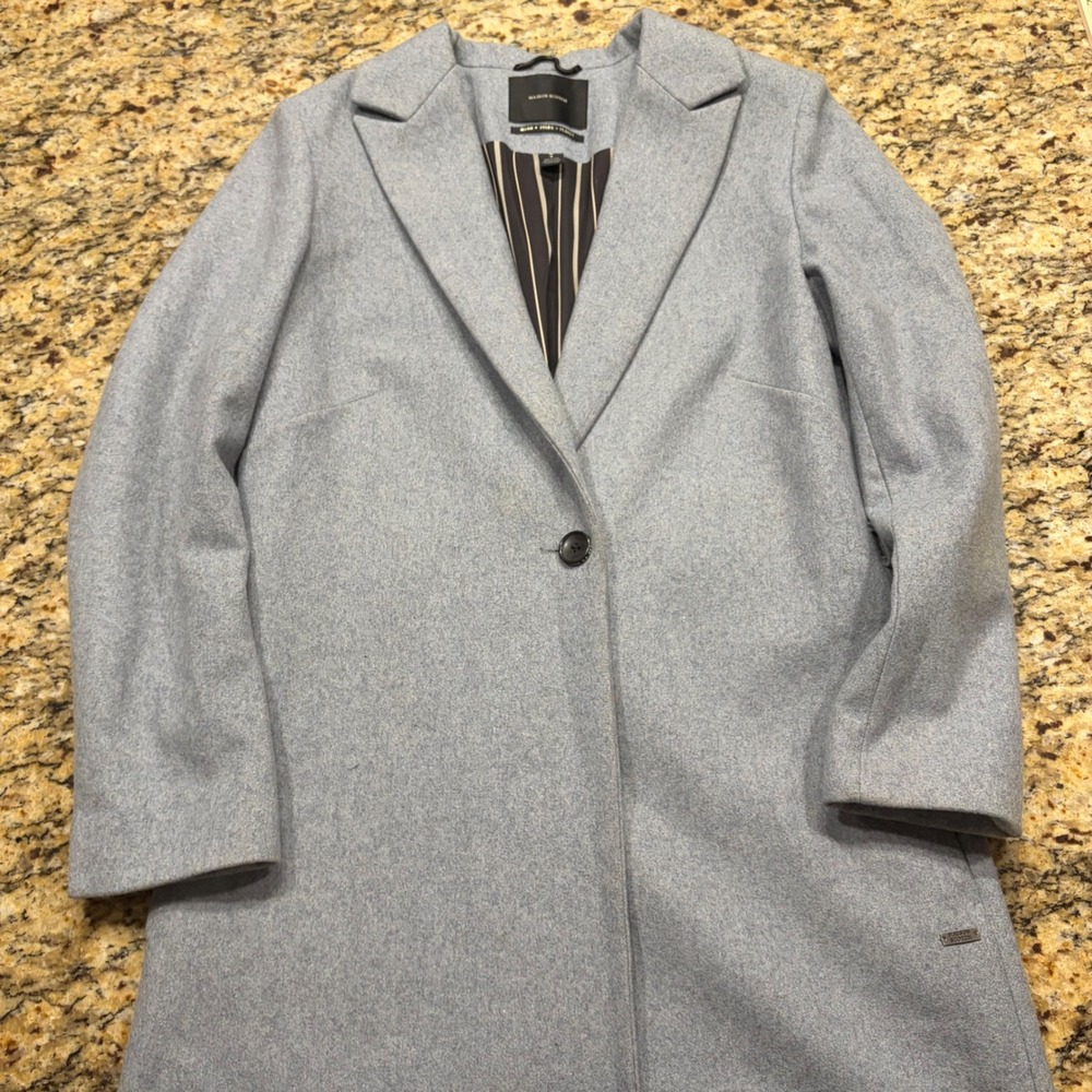 Maison Scotch Light Blue Wool Blend Single Button Coat Pinstripe Lining Size 4